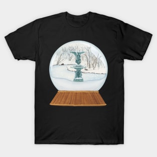 SNOW GLOBE – BETHESDA FOUNTAIN IN WINTER – CENTRAL PARK – NEW YORK CITY – Watercolor Painting T-Shirt